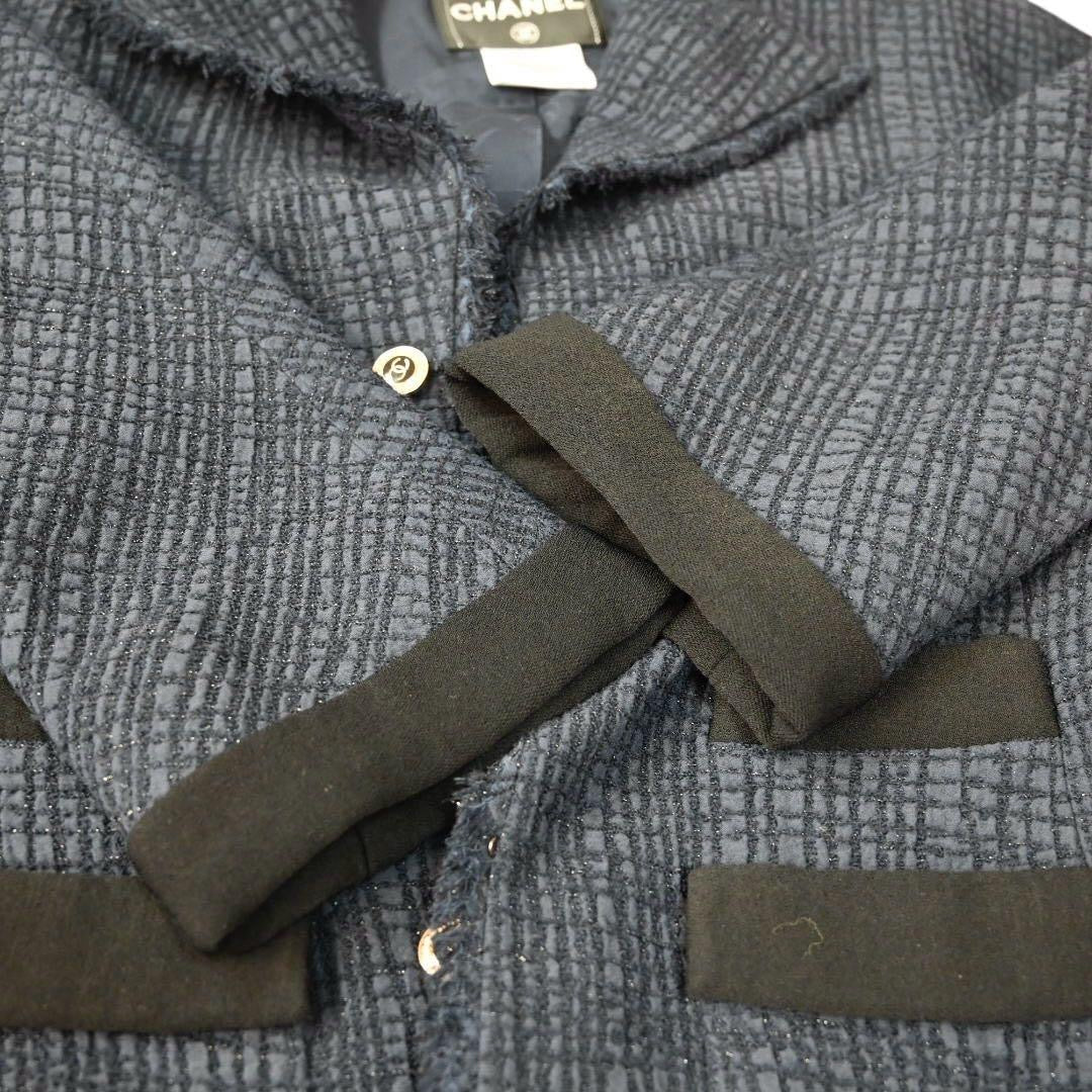 CHANEL CC Logo Tweed Cardigan Jacket Size 36 — Navy