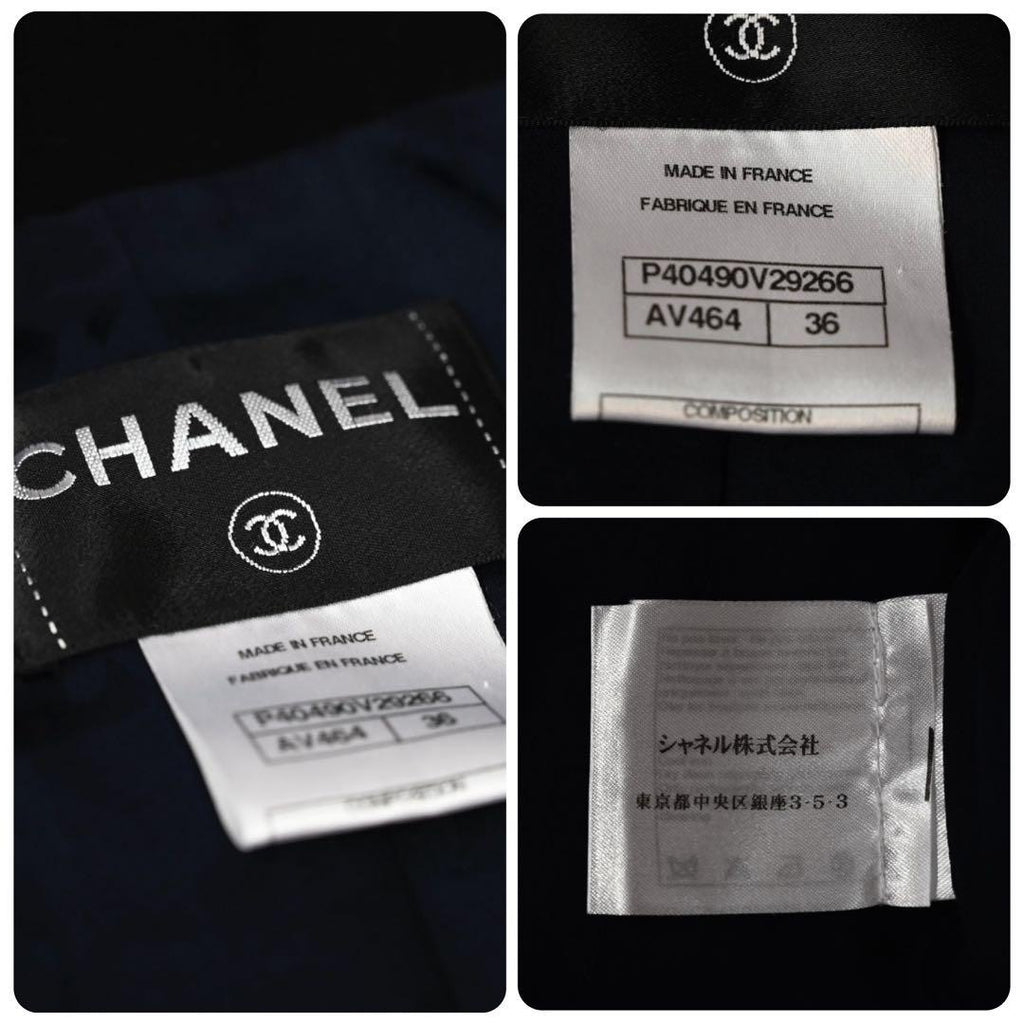 CHANEL CC Logo Tweed Cardigan Jacket Size 36 — Navy