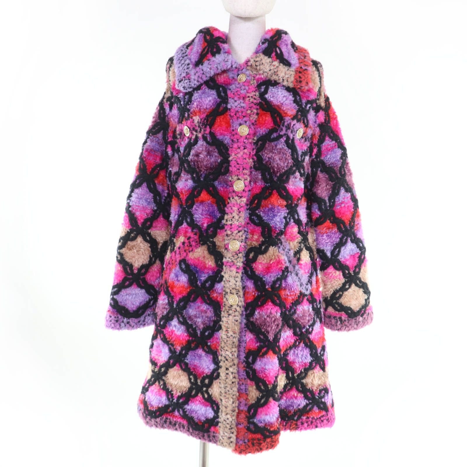 NWT CHANEL 20AW COCONEIGE Cashmere & Silk Coco Mark Button Coat – Multicolor Size 40
