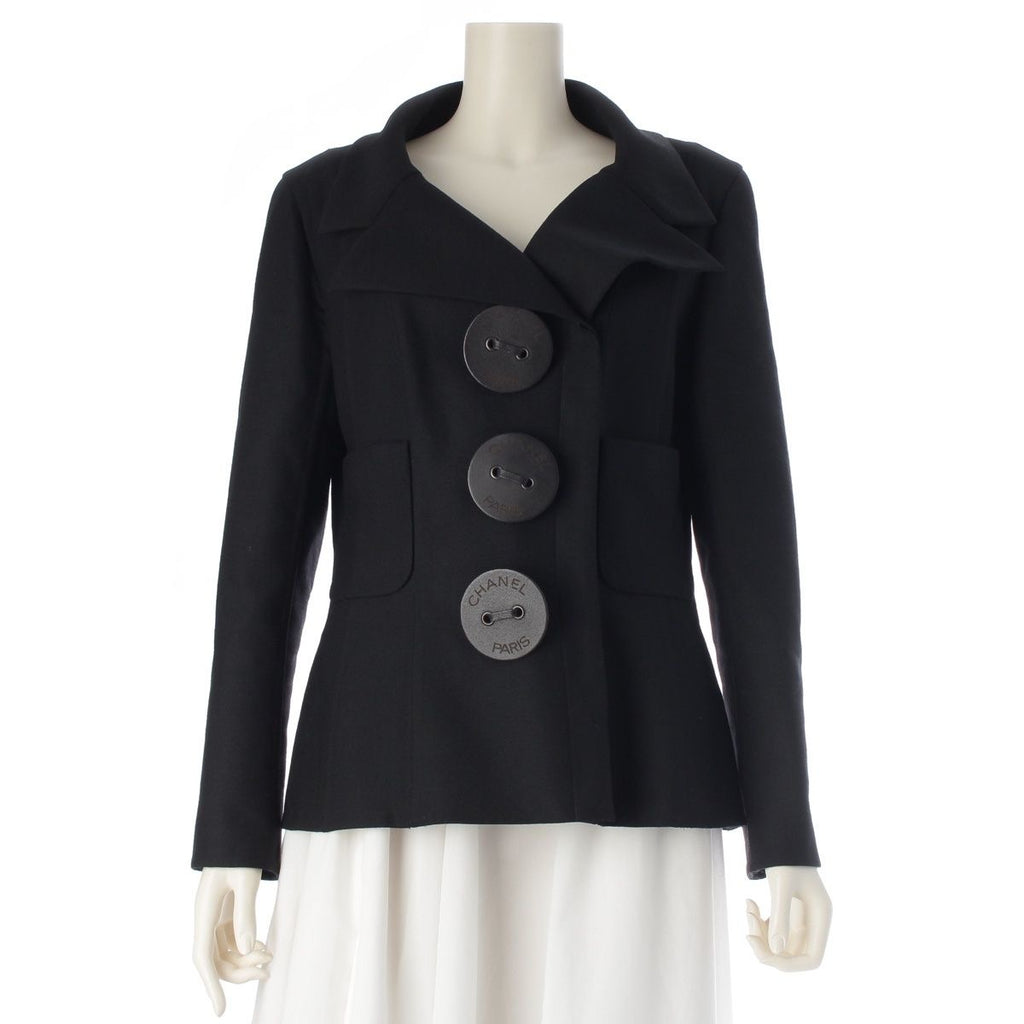 CHANEL 02A Big Button Logo Tailored Jacket P19910 Black Size 42