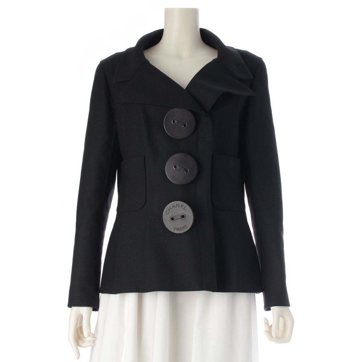 CHANEL 02A Big Button Logo Tailored Jacket P19910 Black Size 42