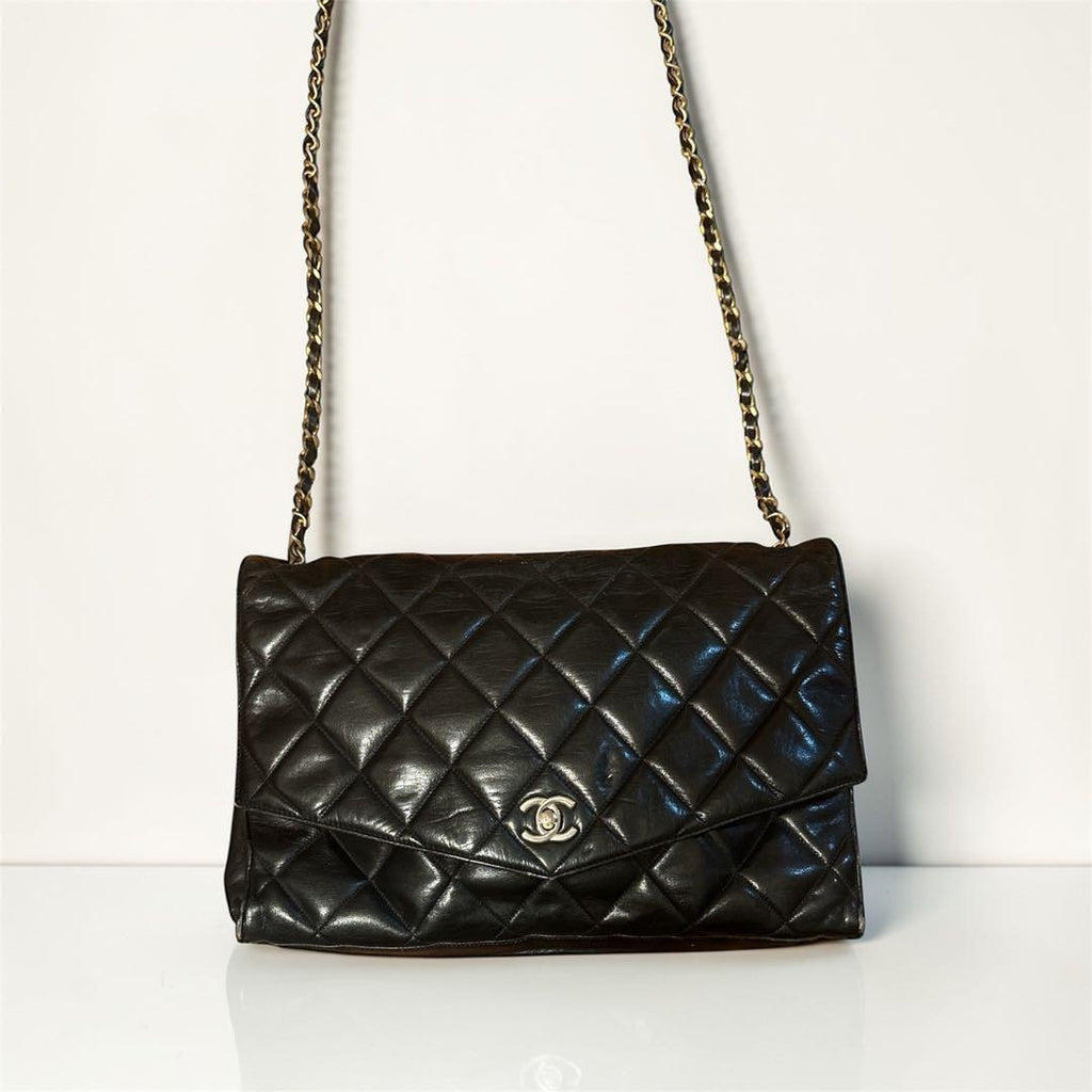 CHANEL Authentic Classic Classical Jumbo XL Quilted Deca  Matelassé 33 Chain Timeless Shoulder Bag — Black / Gold Hardware