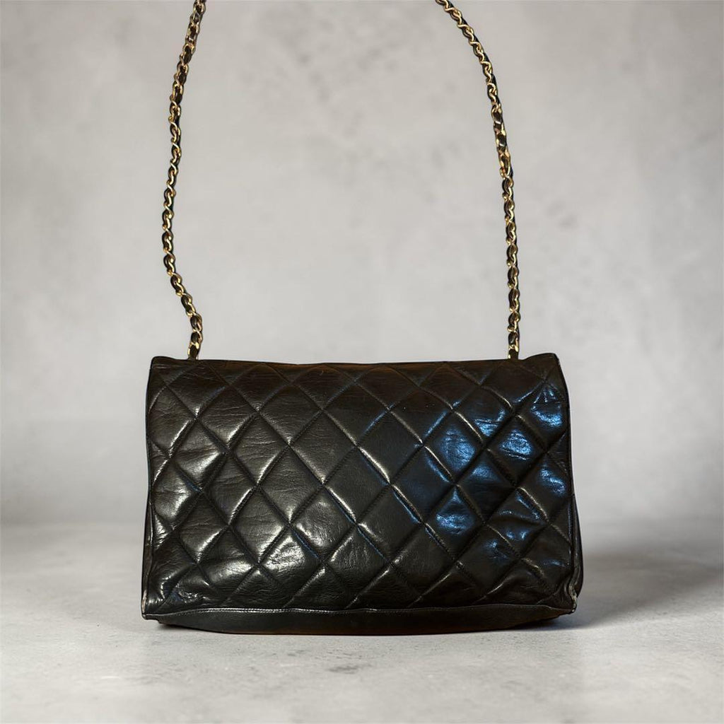 CHANEL Authentic Classic Classical Jumbo XL Quilted Deca  Matelassé 33 Chain Timeless Shoulder Bag — Black / Gold Hardware