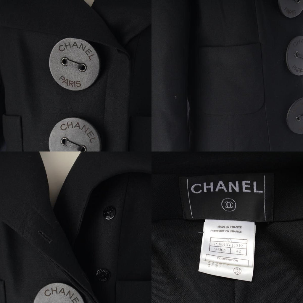 CHANEL 02A Big Button Logo Tailored Jacket P19910 Black Size 42