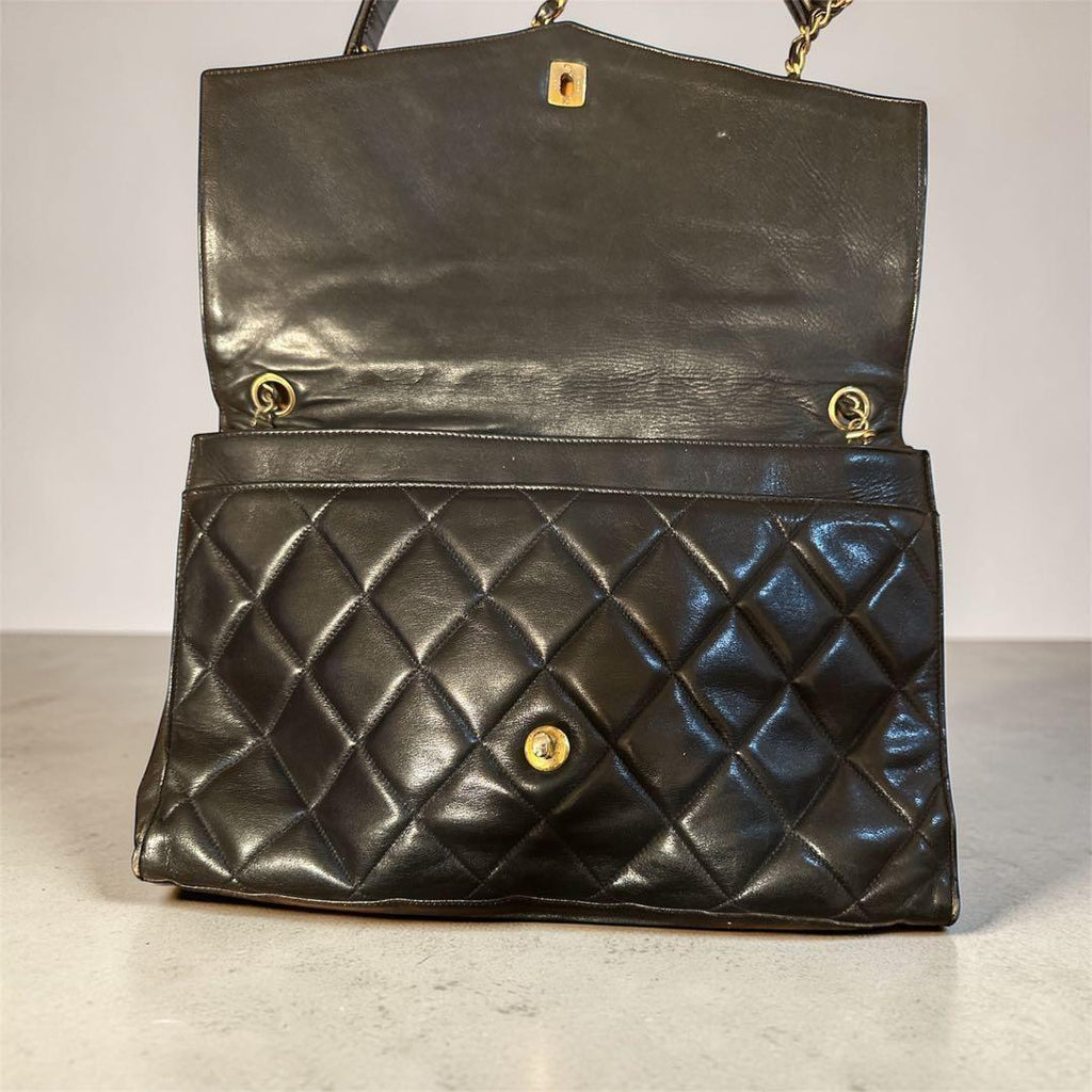 CHANEL Authentic Classic Classical Jumbo XL Quilted Deca  Matelassé 33 Chain Timeless Shoulder Bag — Black / Gold Hardware