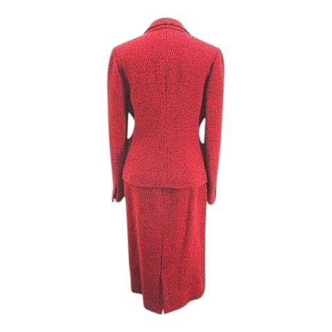 CHANEL CREATIONS Setup Tweed Jacket & Midi Tight Skirt Red Size 6 Made in France