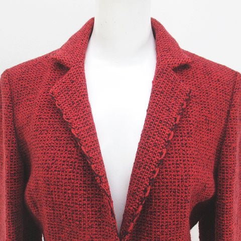 CHANEL CREATIONS Setup Tweed Jacket & Midi Tight Skirt Red Size 6 Made in France