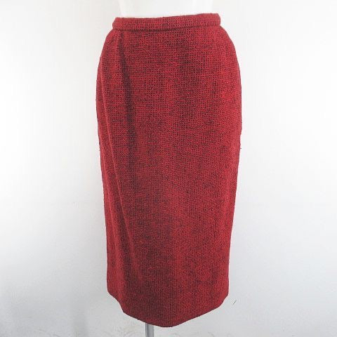CHANEL CREATIONS Setup Tweed Jacket & Midi Tight Skirt Red Size 6 Made in France