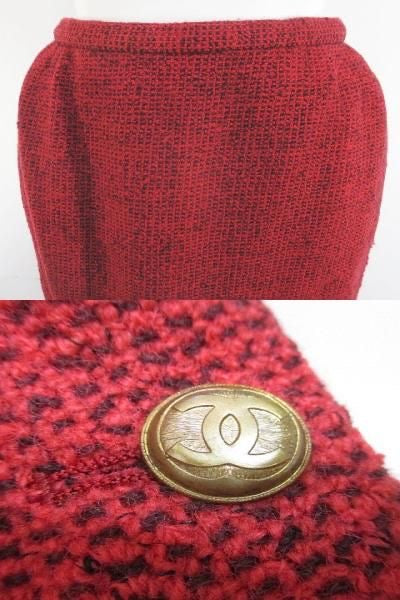 CHANEL CREATIONS セットアップ ツイードジャケット＆ミディタイトスカート レッド サイズ6 フランス製