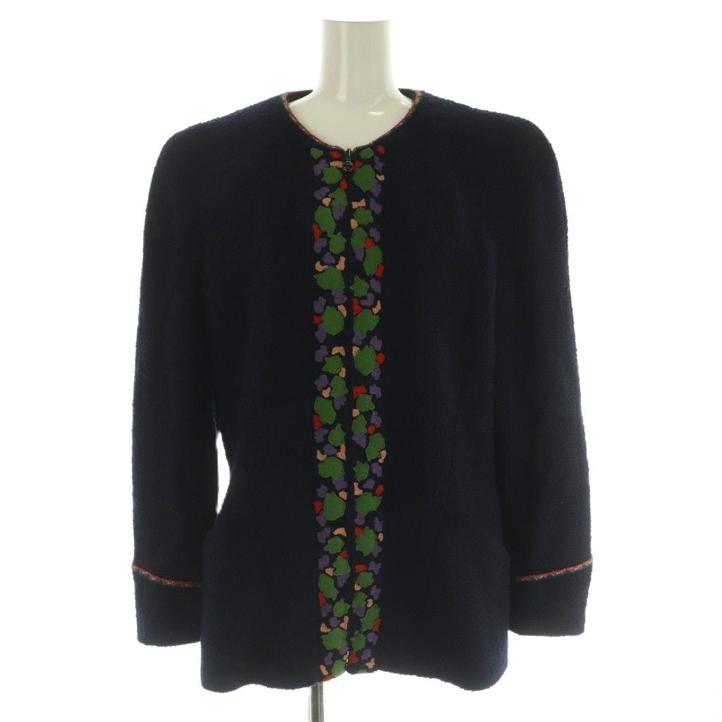 CHANEL 97A Setup Jacket & Skirt Tweed Collarless Zip Navy Size 44 P09711V05945