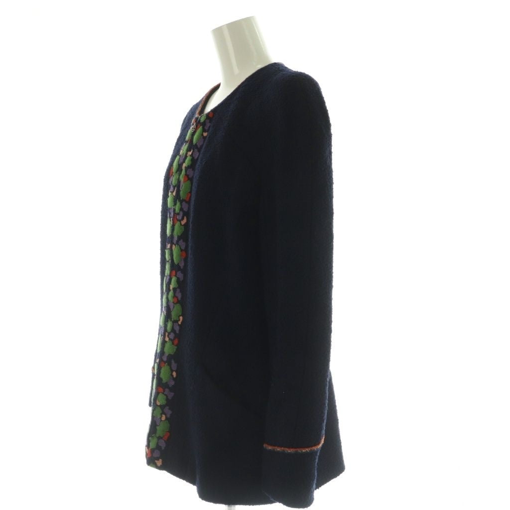 CHANEL 97A Setup Jacket & Skirt Tweed Collarless Zip Navy Size 44 P09711V05945