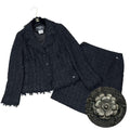 CHANEL Lame Tweed Setup Suit Camellia Button Black