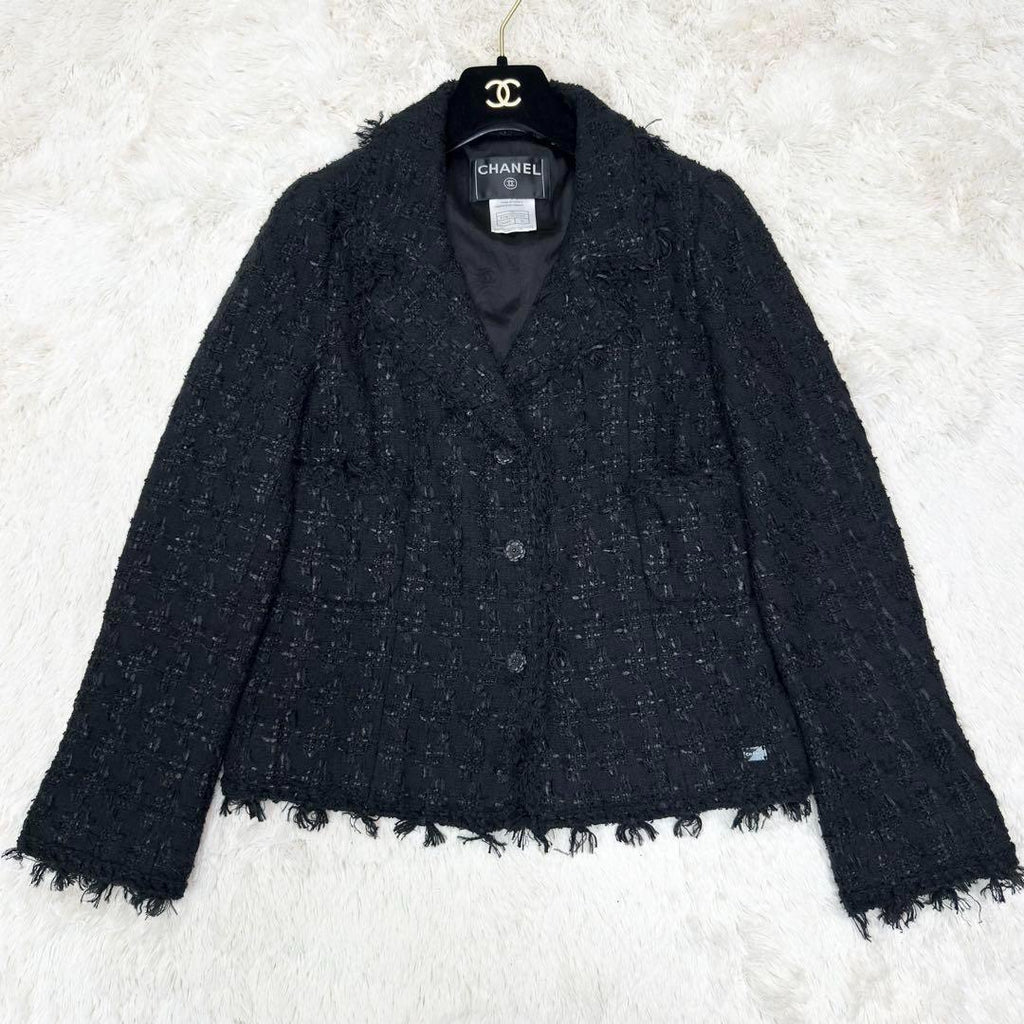 CHANEL Lame Tweed Setup Suit Camellia Button Black