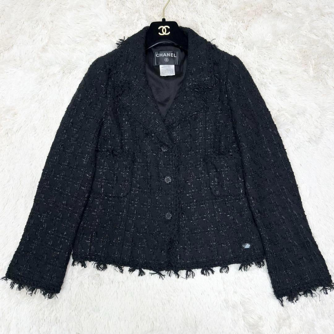 CHANEL Lame Tweed Setup Suit Camellia Button Black