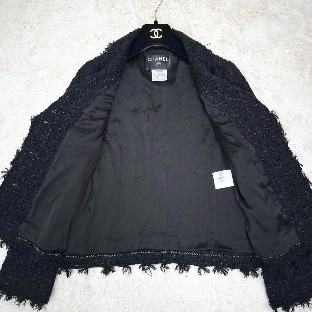 CHANEL Lame Tweed Setup Suit Camellia Button Black