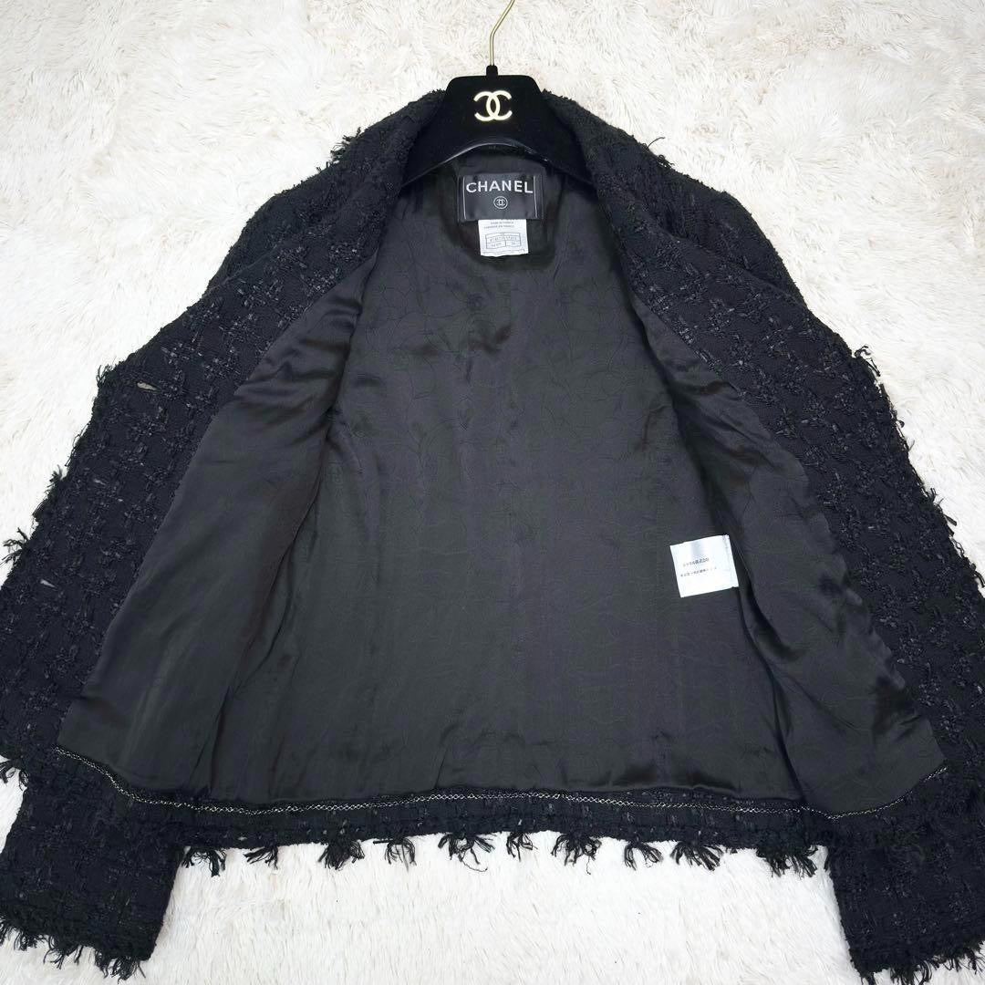 CHANEL Lame Tweed Setup Suit Camellia Button Black