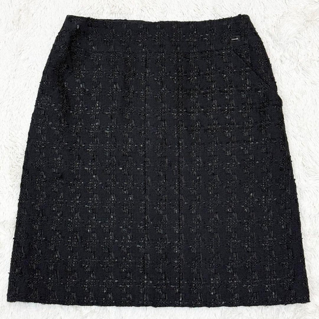 CHANEL Lame Tweed Setup Suit Camellia Button Black