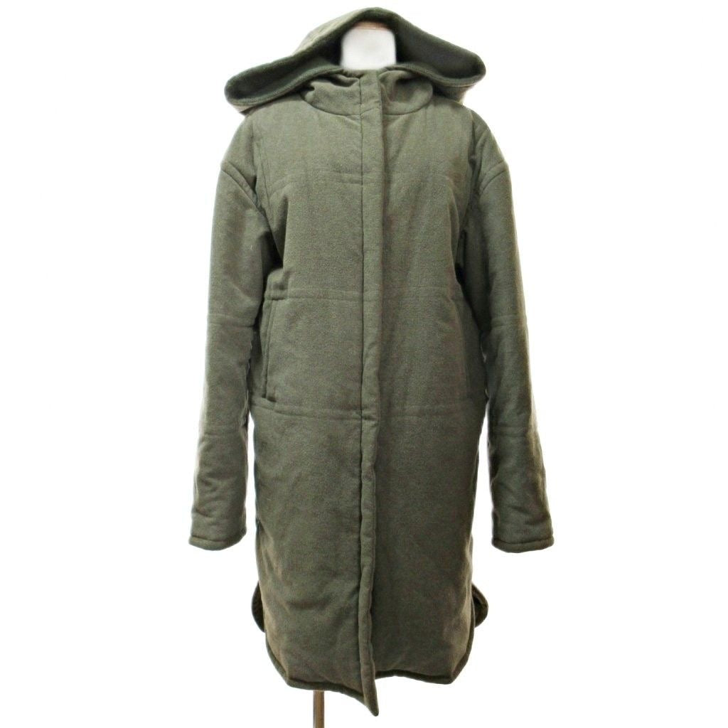 CHANEL 99A Mohair Wool Hooded Down Coat P13881 Khaki Size 38