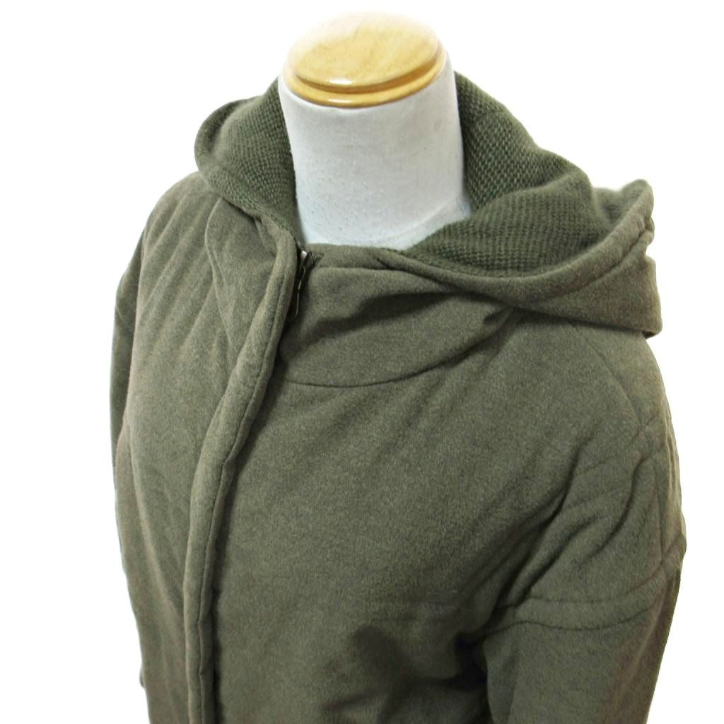 CHANEL 99A Mohair Wool Hooded Down Coat P13881 Khaki Size 38