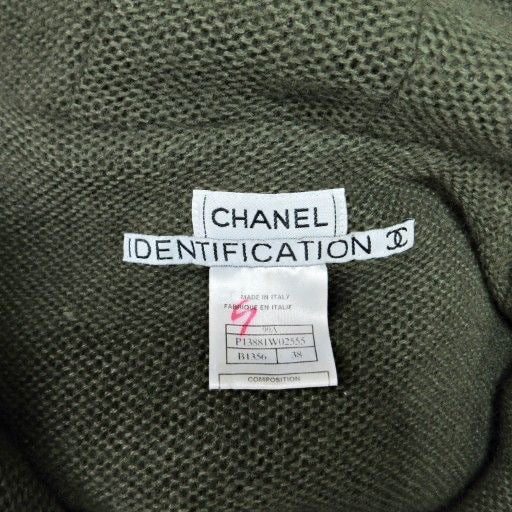 CHANEL 99A Mohair Wool Hooded Down Coat P13881 Khaki Size 38