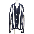 CHANEL P74635 Coco Mark Rhinestone Button Knit Cardigan Jacket Stripe Marine Navy White Size 36