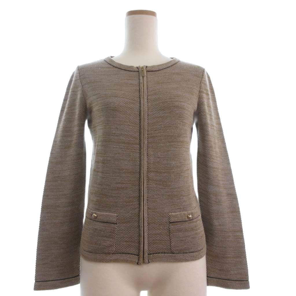 CHANEL Knit Collarless Jacket Silk Cashmere Blend Beige Size 36