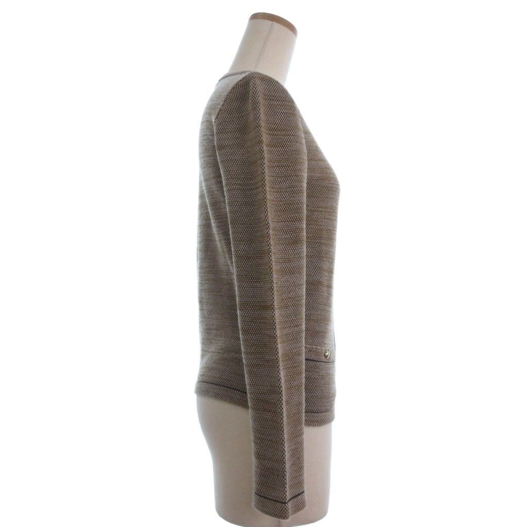 CHANEL Knit Collarless Jacket Silk Cashmere Blend Beige Size 36