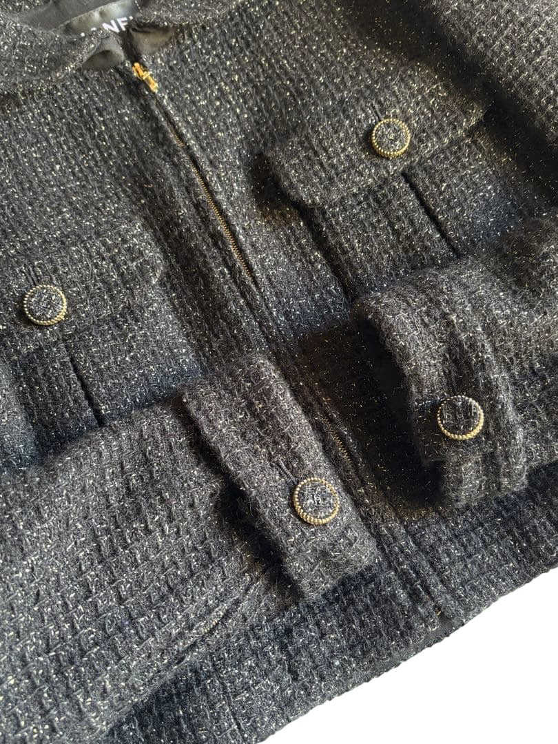 CHANEL Gold Lamé Tweed Jacket Blazer Size 38