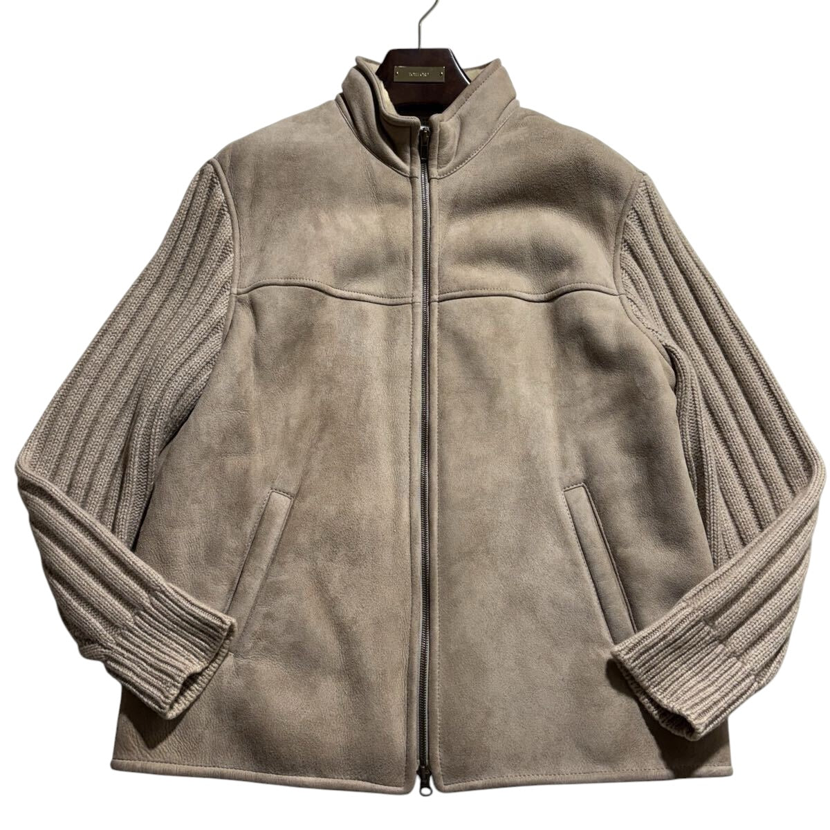 $11000 BRUNELLO CUCINELLI Mouton Suede Leather & Cashmere Sleeve Jacket L