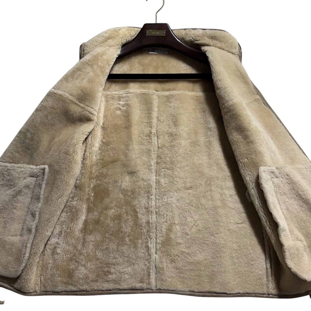 $11000 BRUNELLO CUCINELLI Mouton Suede Leather & Cashmere Sleeve Jacket L