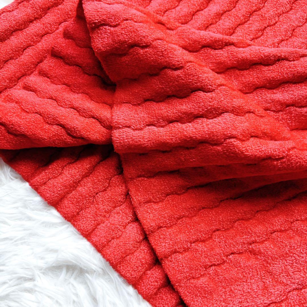 CHANEL Waffle Knit Dress Coco Mark Red Size 44