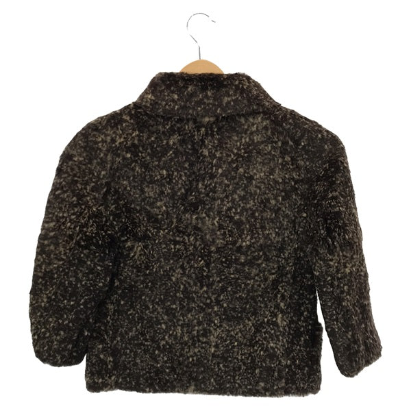CHANEL 05A Rabbit Fur Zip Jacket Camellia Lining CC Plate Size 38