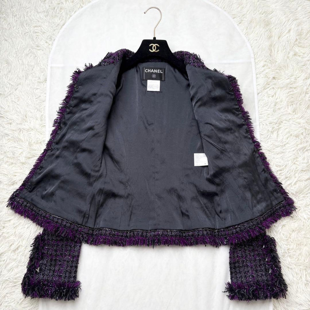 CHANEL 2003 Lamé Fancy Tweed Jacket Poodle CC Button Size 36