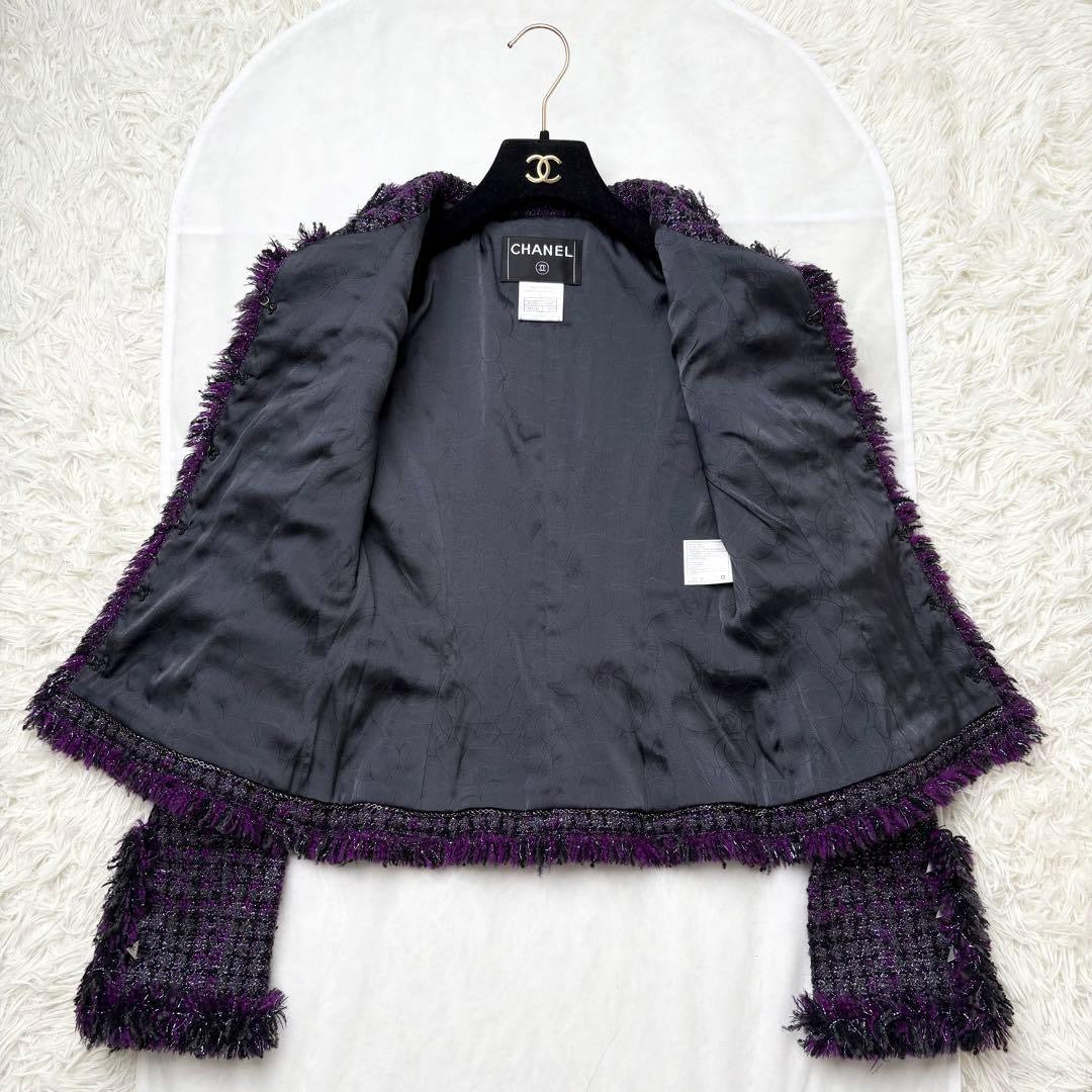 CHANEL 2003 Lamé Fancy Tweed Jacket Poodle CC Button Size 36