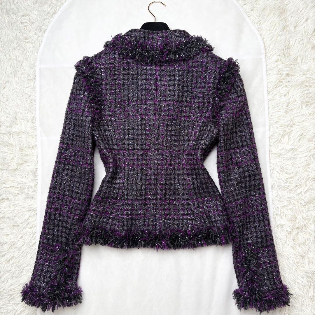 CHANEL 2003 Lamé Fancy Tweed Jacket Poodle CC Button Size 36
