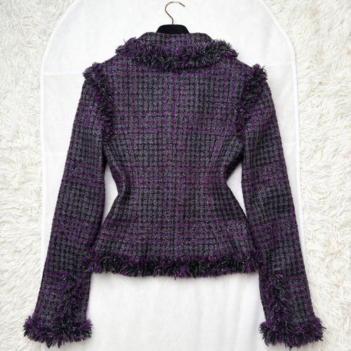 CHANEL 2003 Lamé Fancy Tweed Jacket Poodle CC Button Size 36