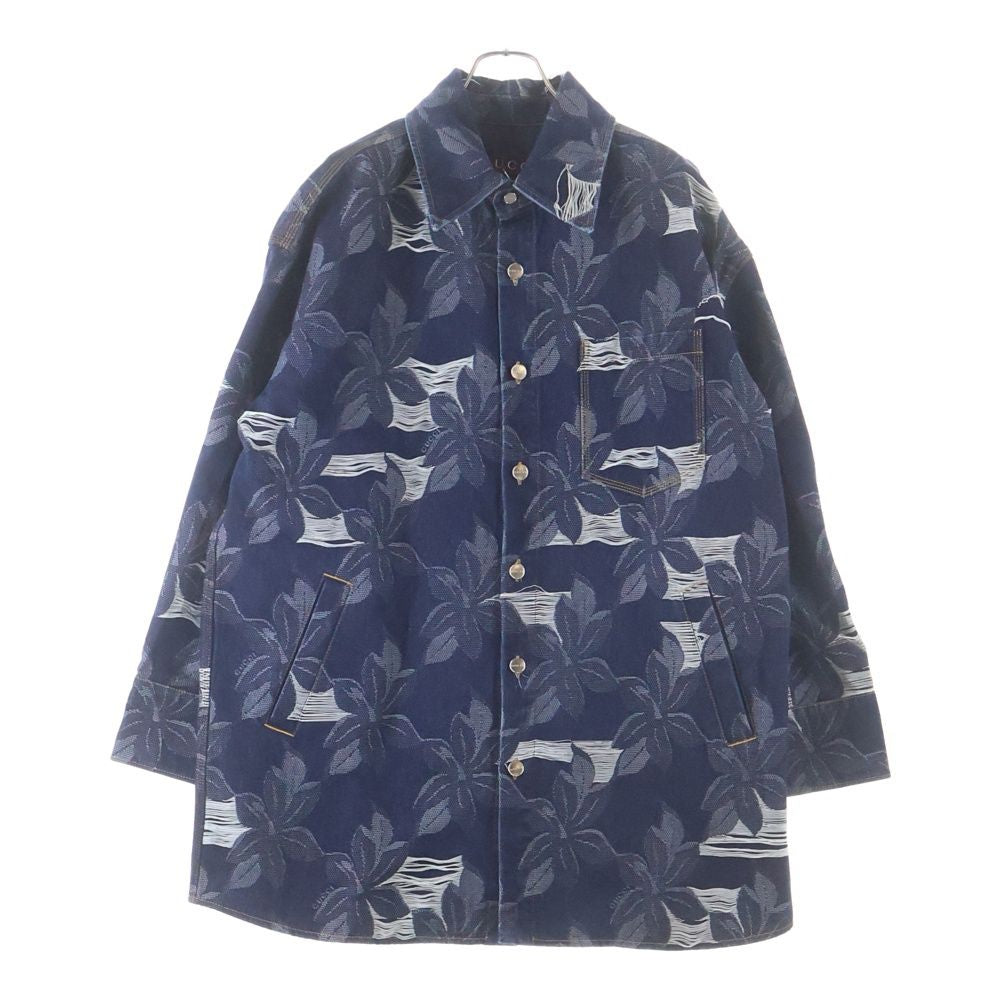 GUCCI 25SS Denim Jacquard Shirt Jacket Floral Indigo Size 52