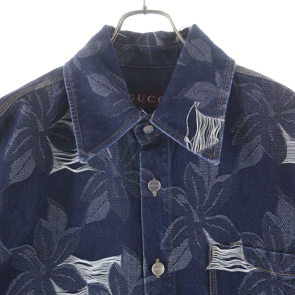 GUCCI 25SS Denim Jacquard Shirt Jacket Floral Indigo Size 52