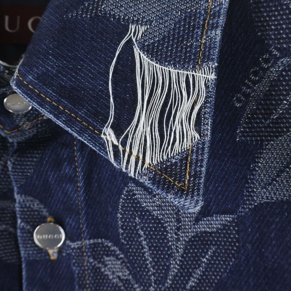 GUCCI 25SS Denim Jacquard Shirt Jacket Floral Indigo Size 52
