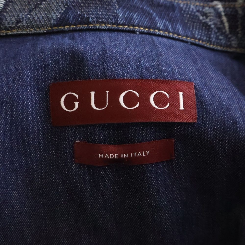 GUCCI 25SS Denim Jacquard Shirt Jacket Floral Indigo Size 52