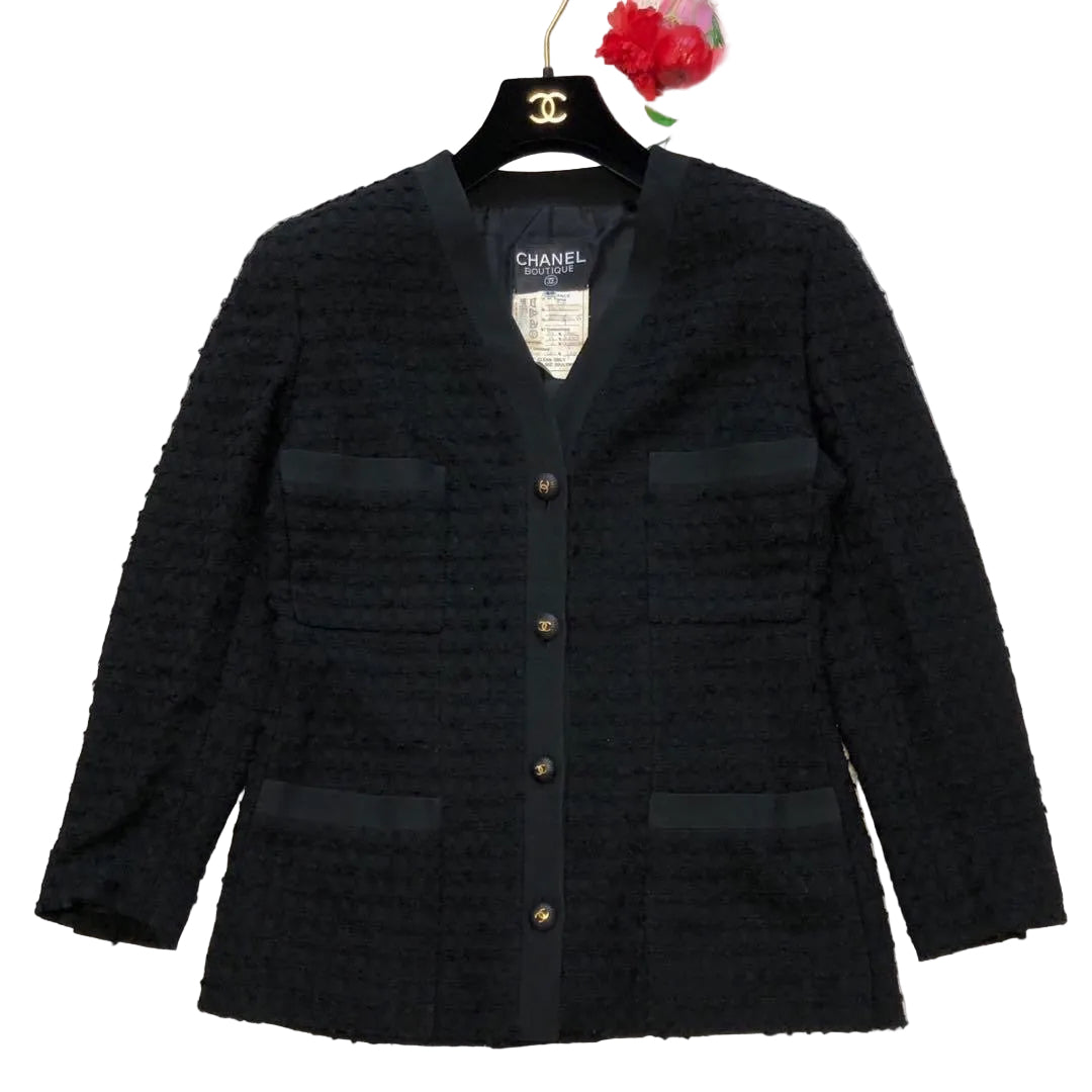 CHANEL 93P Tweed Collarless Jacket — Size 40