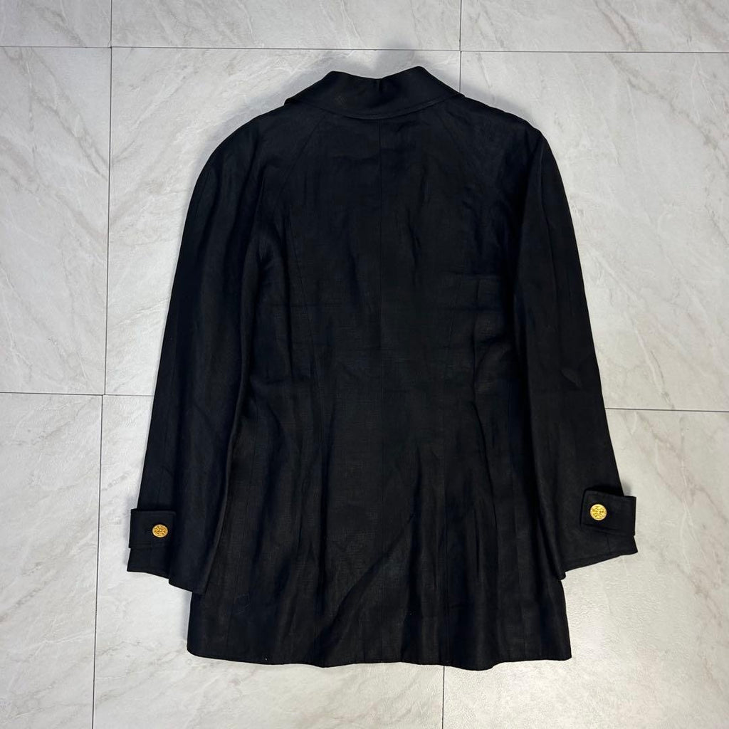 CHANEL Linen Silk Double-Breasted Jacket Black Size 36 — Near Mint