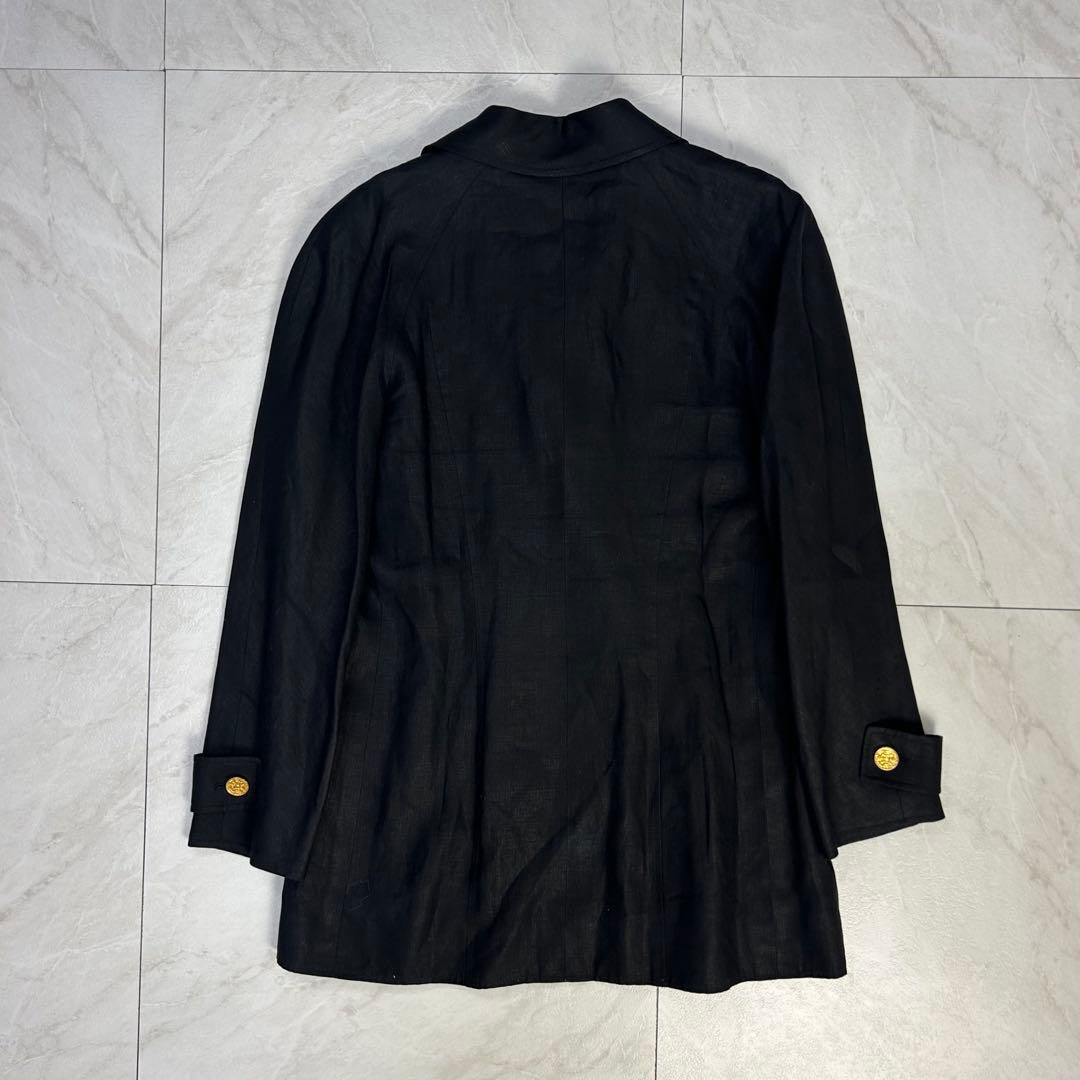CHANEL Linen Silk Double-Breasted Jacket Black Size 36 — Near Mint