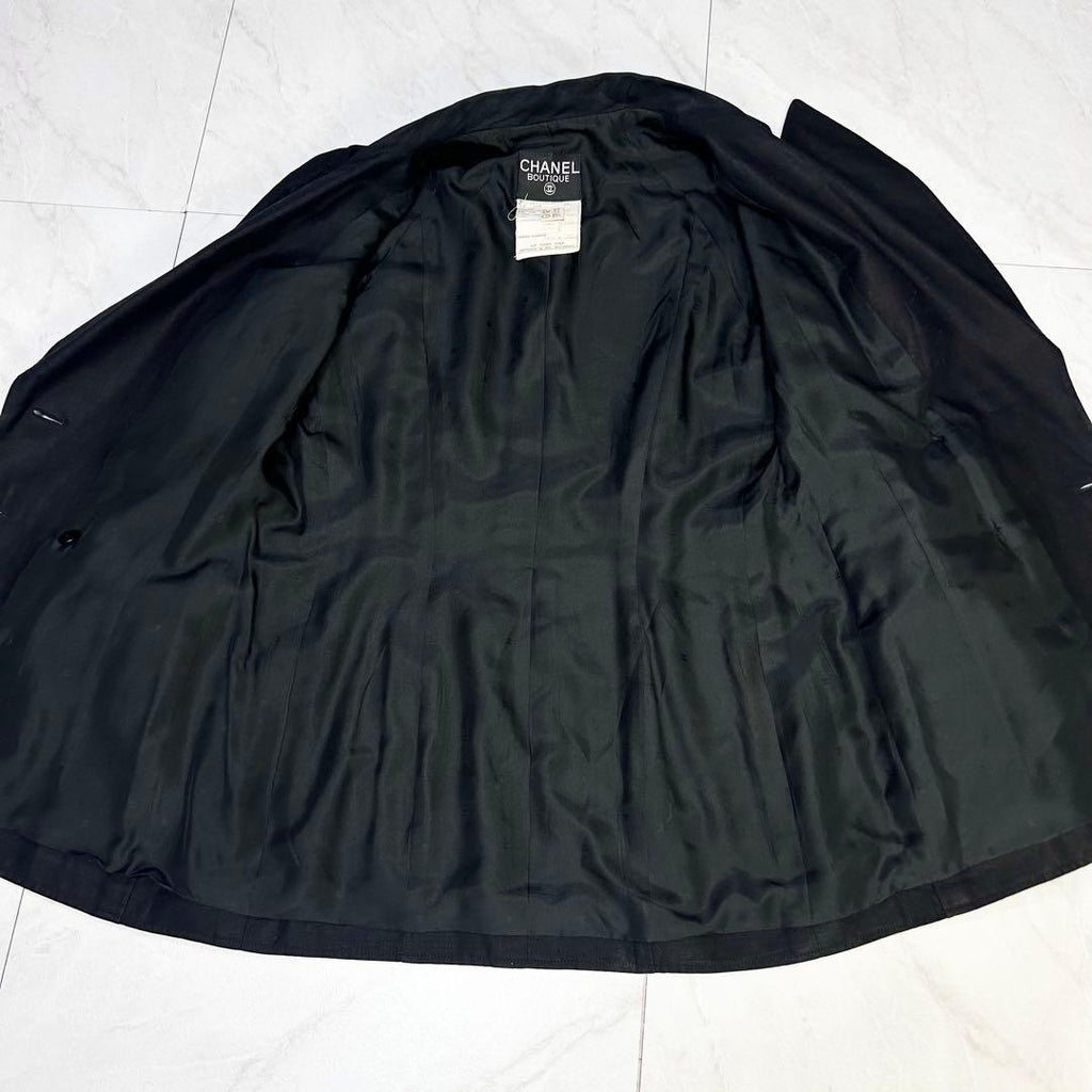 CHANEL Linen Silk Double-Breasted Jacket Black Size 36 — Near Mint