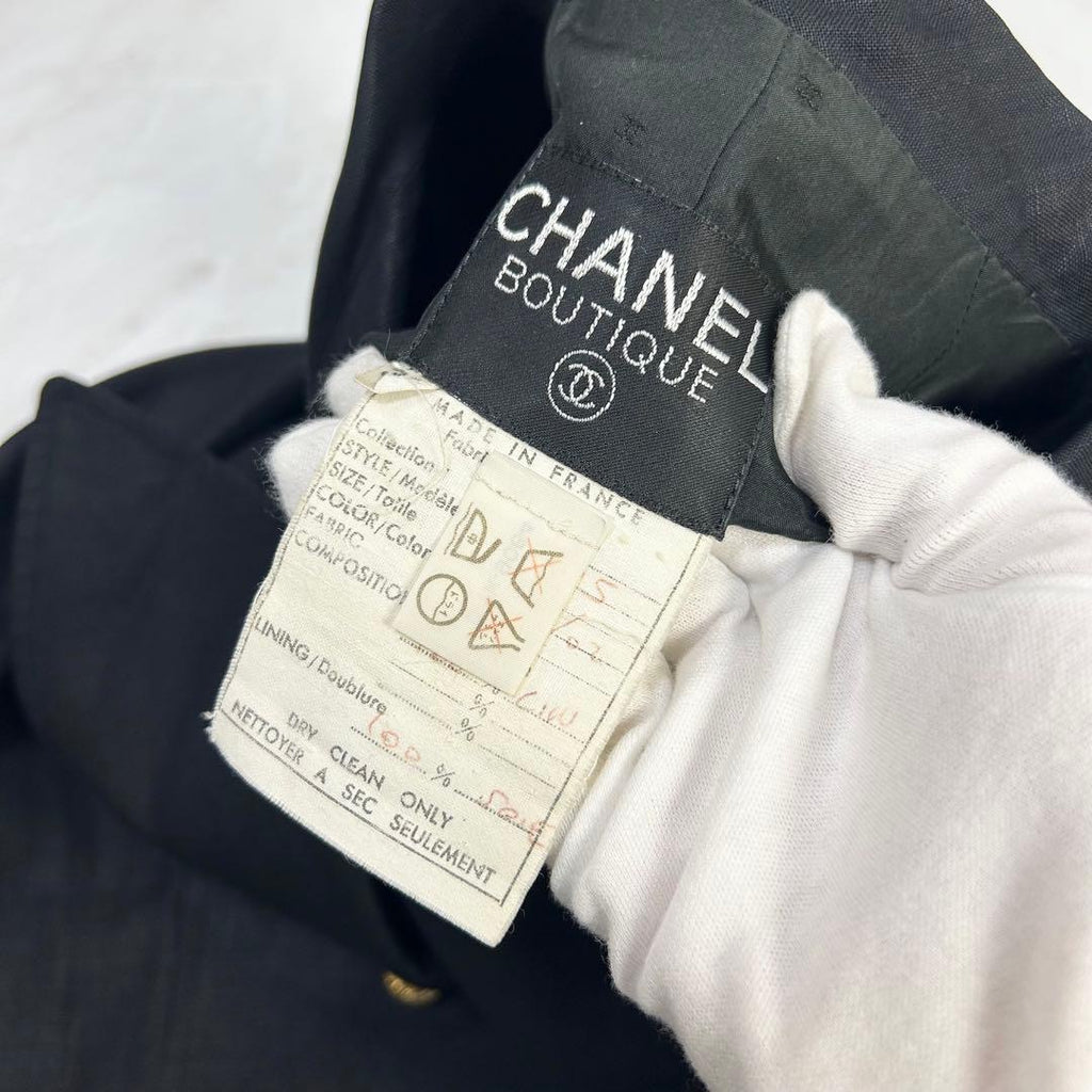 CHANEL Linen Silk Double-Breasted Jacket Black Size 36 — Near Mint