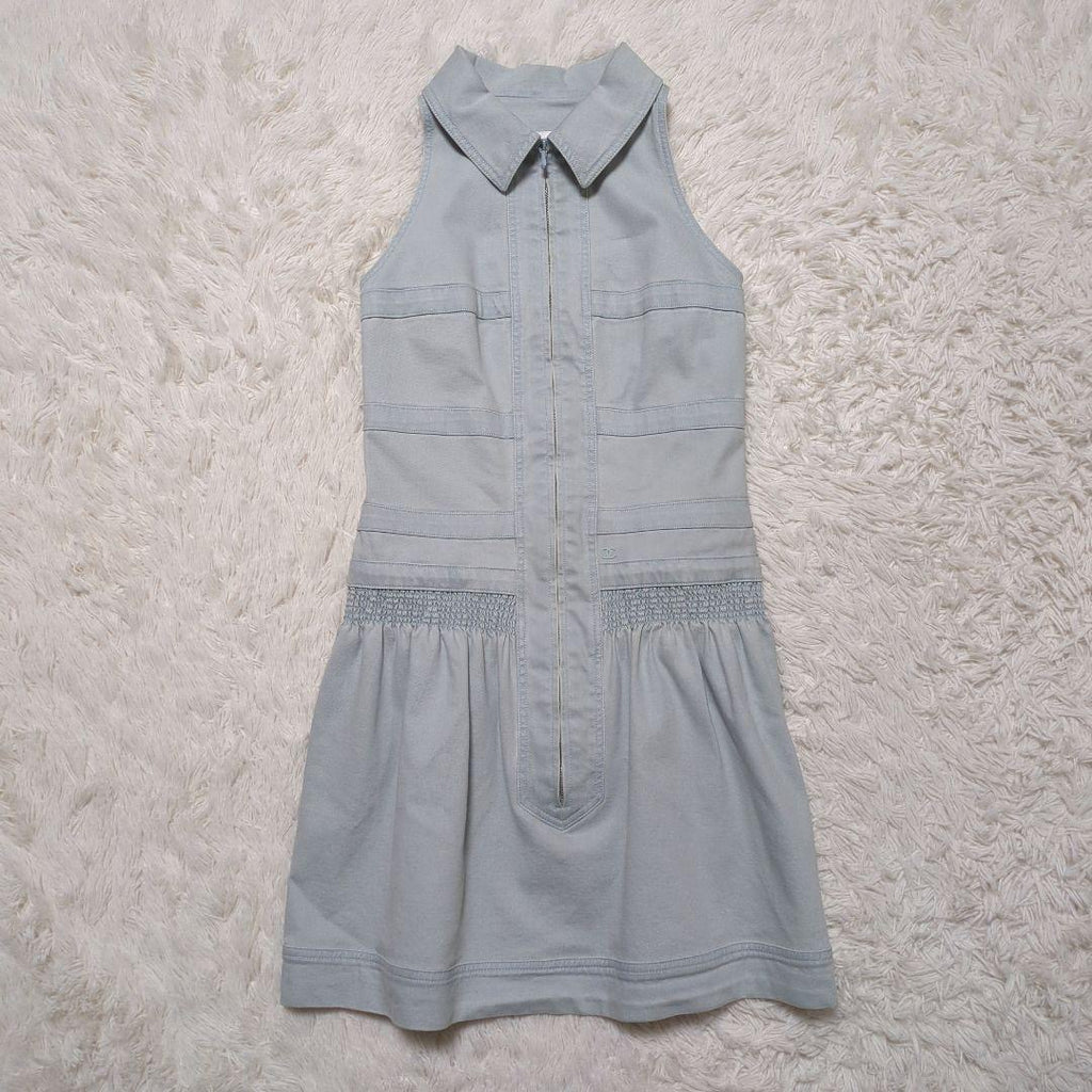 CHANEL Denim CC Logo Sleeveless Frill Dress — Size 38
