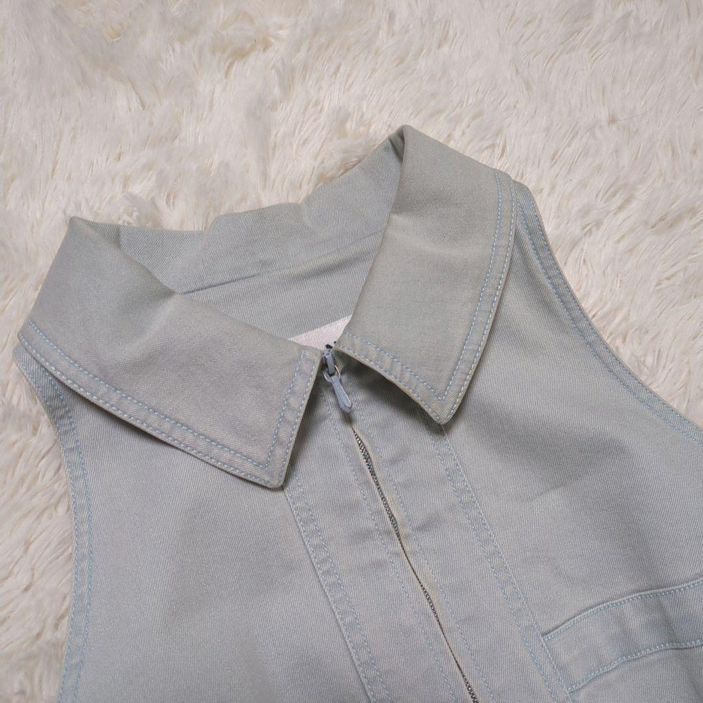 CHANEL Denim CC Logo Sleeveless Frill Dress — Size 38