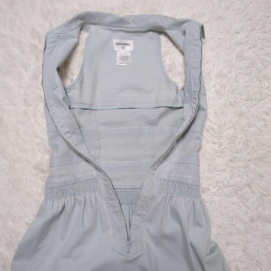 CHANEL Denim CC Logo Sleeveless Frill Dress — Size 38