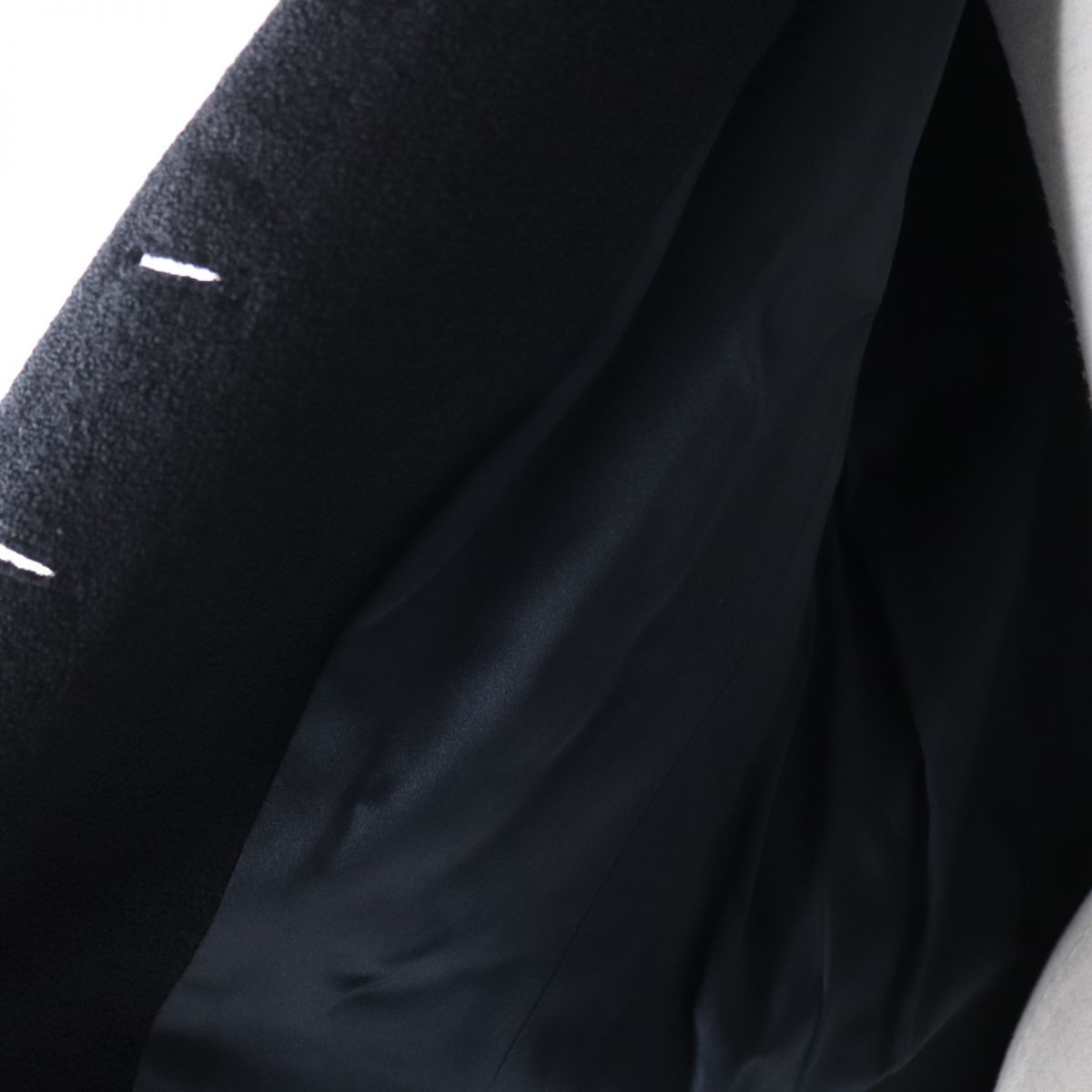 CHANEL 06A Wool Coat Stone Logo Button Silk Lining Black P29407 Size 44