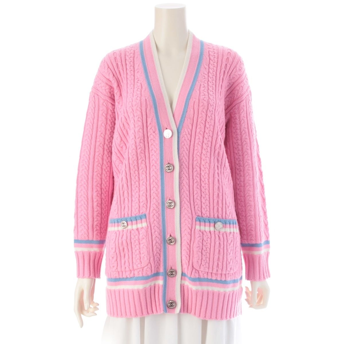 CHANEL Cashmere Cotton Coco Button Line Cardigan Jacket P74626K10682 Pink Size 34